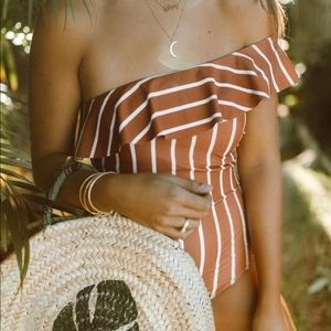 Albion Fit Striped Orange One Piece